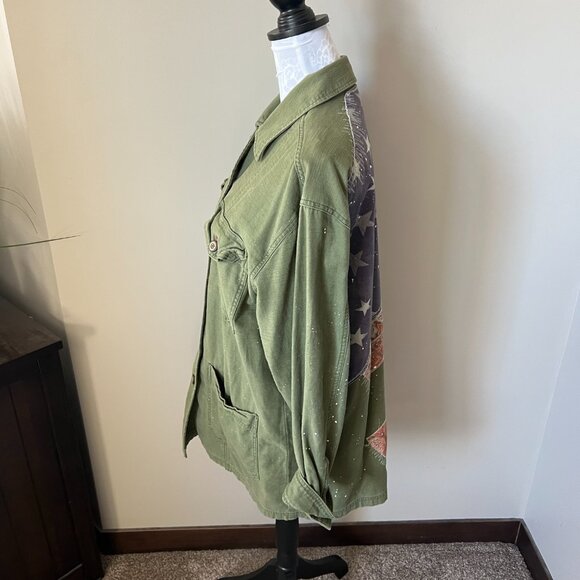 Free People Women’s Spruce American Flag Utility Jacket Sz Small Military Green - Picture 4 of 7